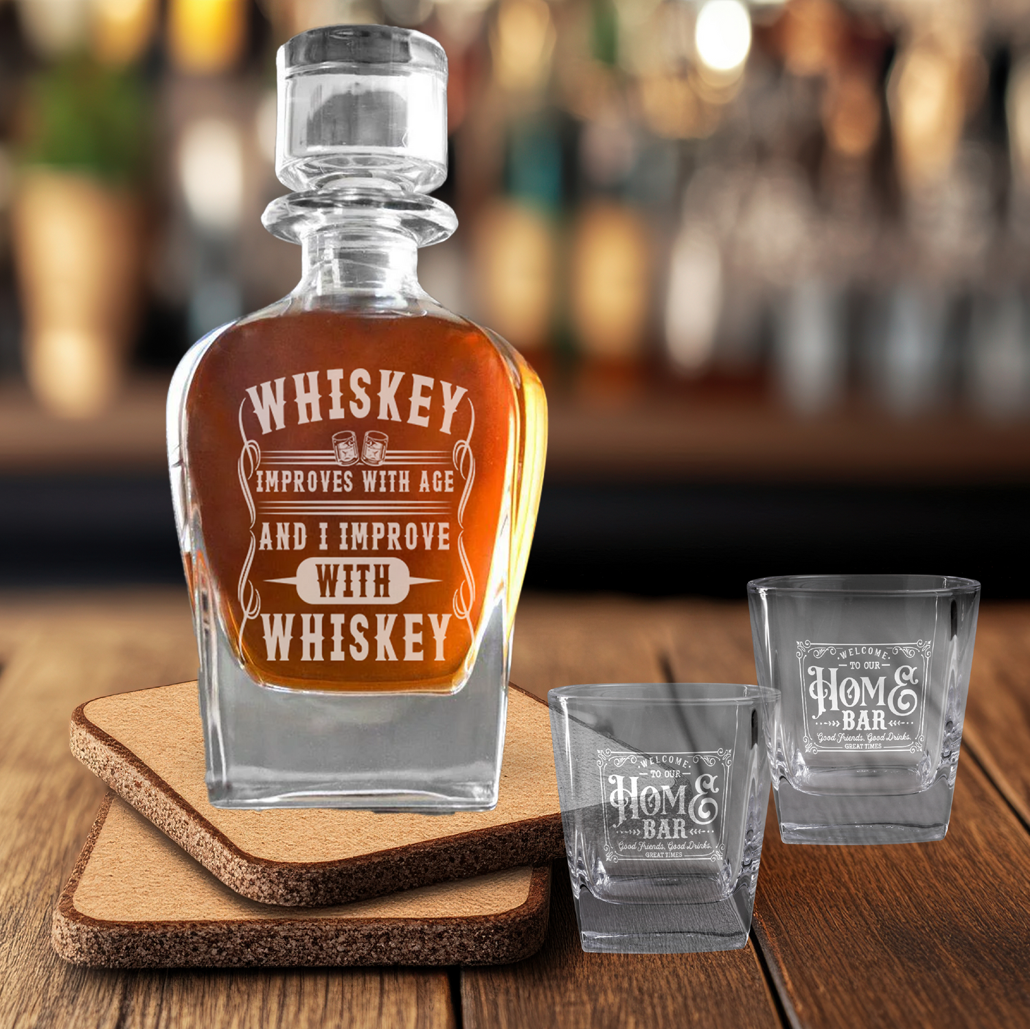 Improve W/ Whiskey Bar Decanter & Lowball Set